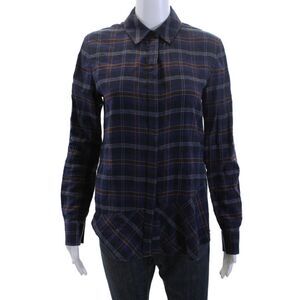 Thakoon Addition Womens Cotton Plaid Shirt Blue Size 02